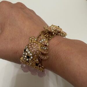 Elegant Gold and Pink Rhinestone Seahorse Fish Stretchy Bracelet